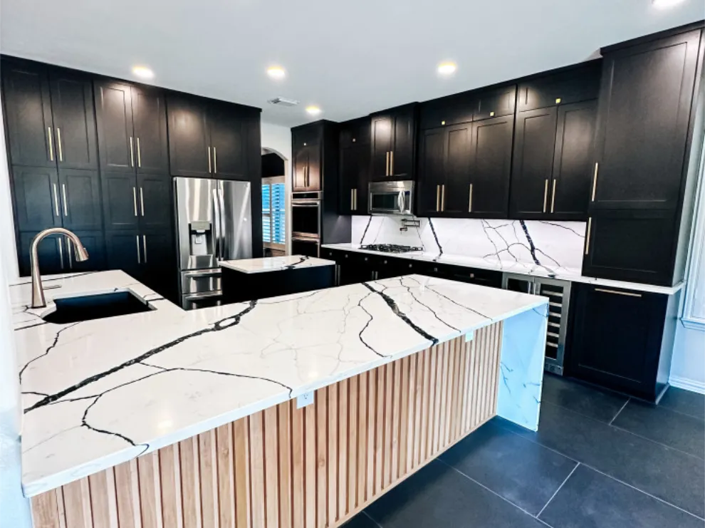 Black and white kitchen remodel with high-contrast cabinets and clean lines, Greater Houston